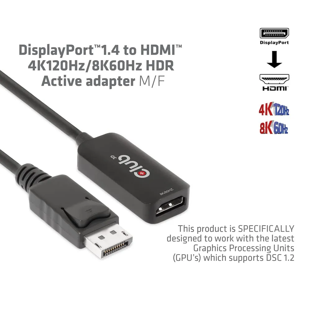 Club CAC-1088 Active Displayport 1.4 To Hdmi Mf Converter For Hdr