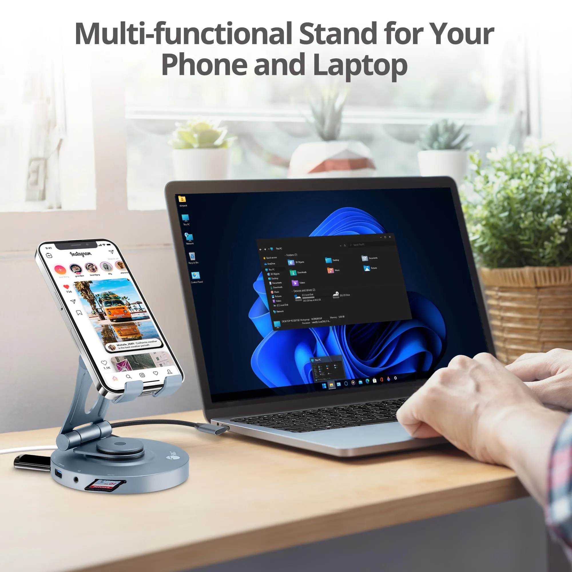 Siig CE-MTDK31-S1 Usb-c 8-in-1 Hub Stand For Tablets And Phones