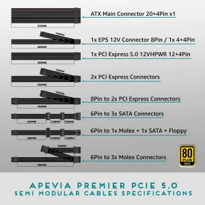 Apevia ATX-PM850W PCIE5 Premier Atx-pm850w Pcie5.0 - Power Supply - 85