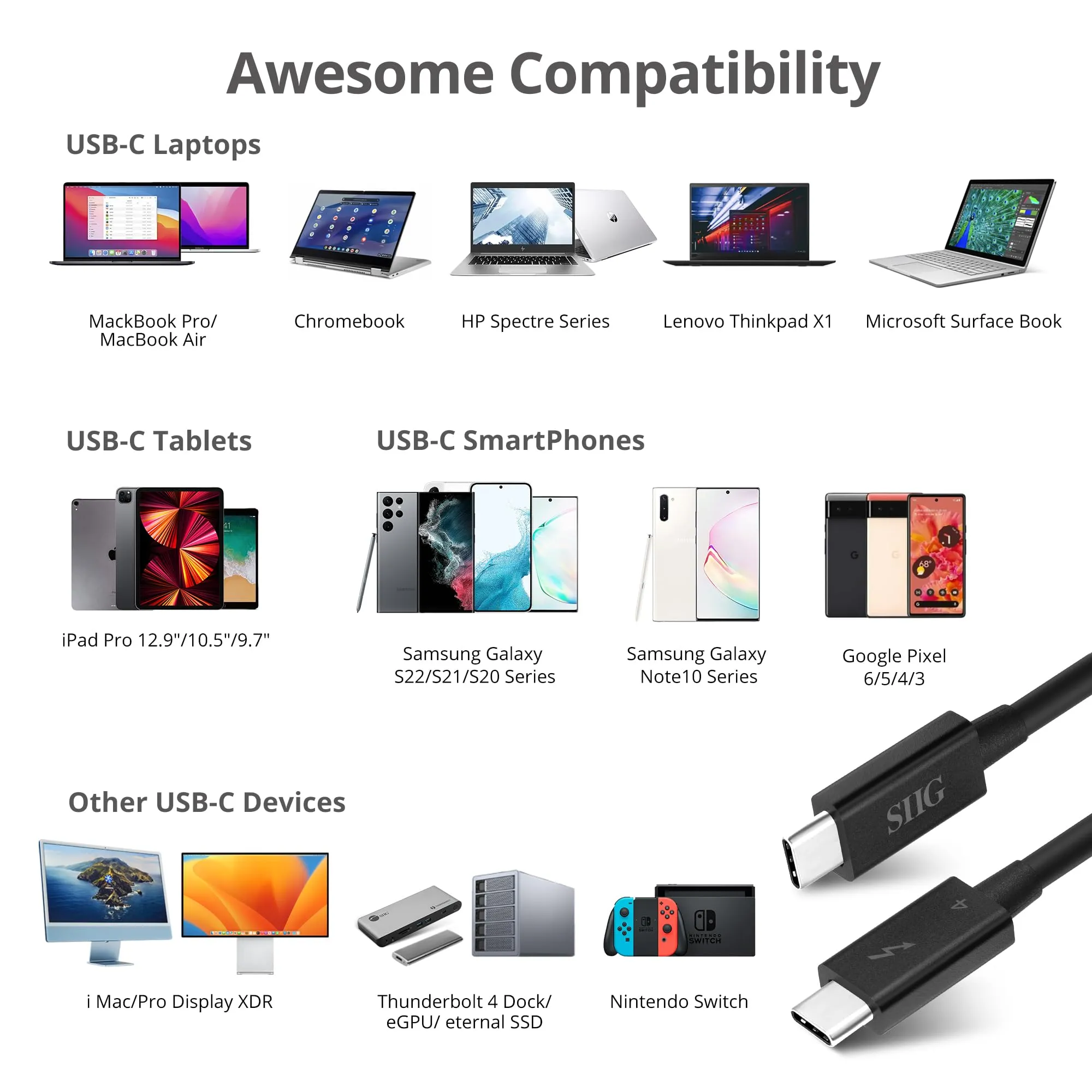 Siig CB-TB0211-S1 Thunderbolt 4 Usb-c Cable - 2.3ft High-speed Connect