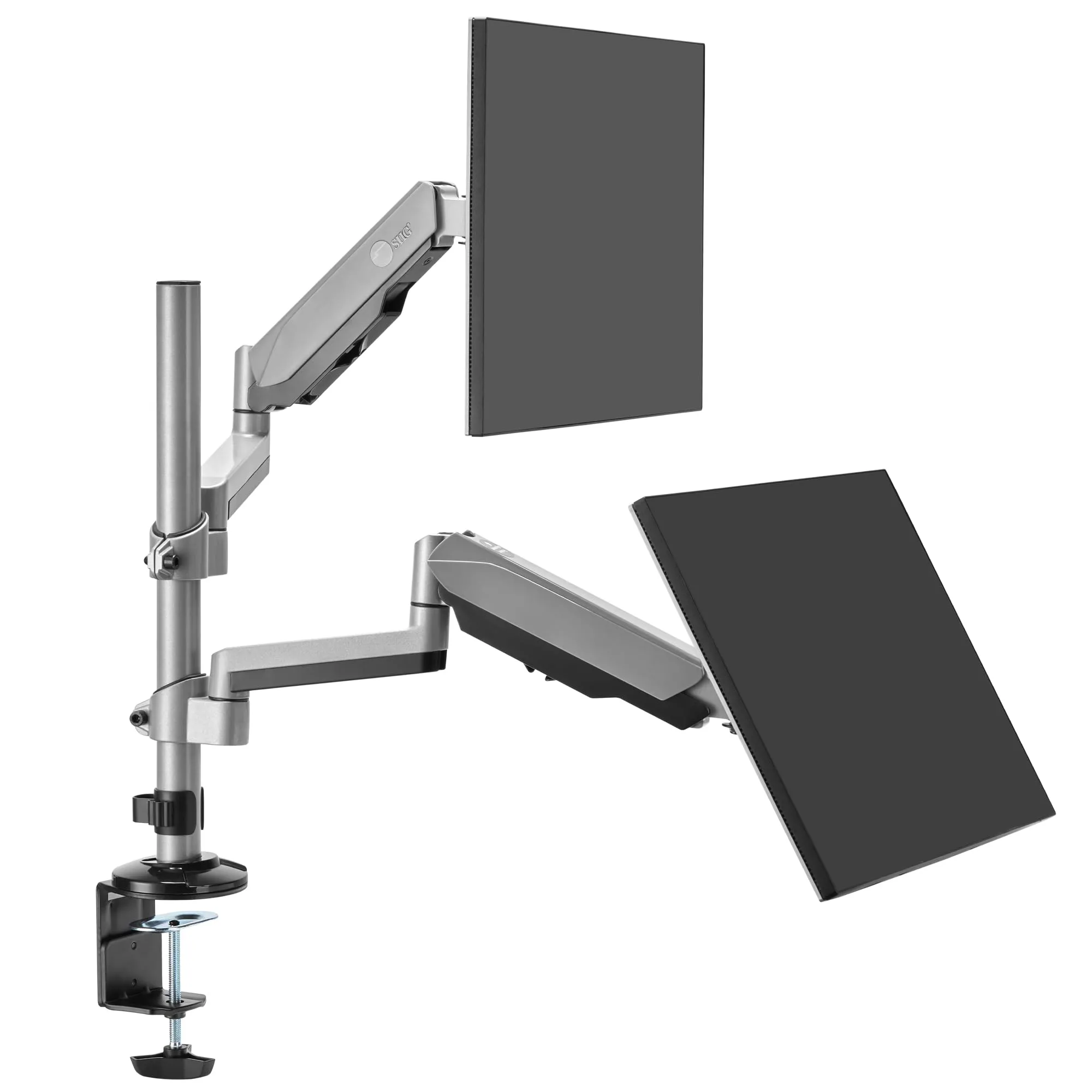 Siig CE-MT3R11-S1 Dual Stacked Monitor Arm Desk Mount For 17-32 Inch M