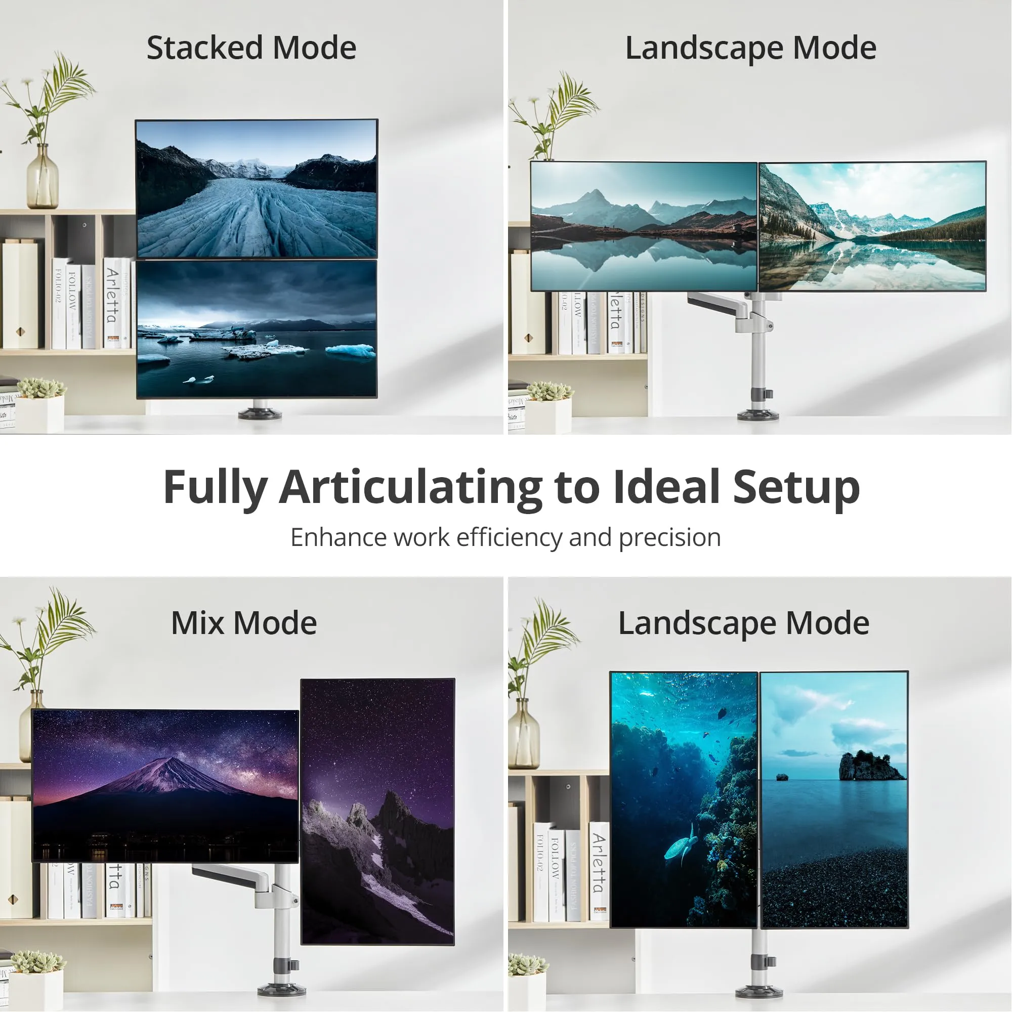 Siig CE-MT3R11-S1 Dual Stacked Monitor Arm Desk Mount For 17-32 Inch M