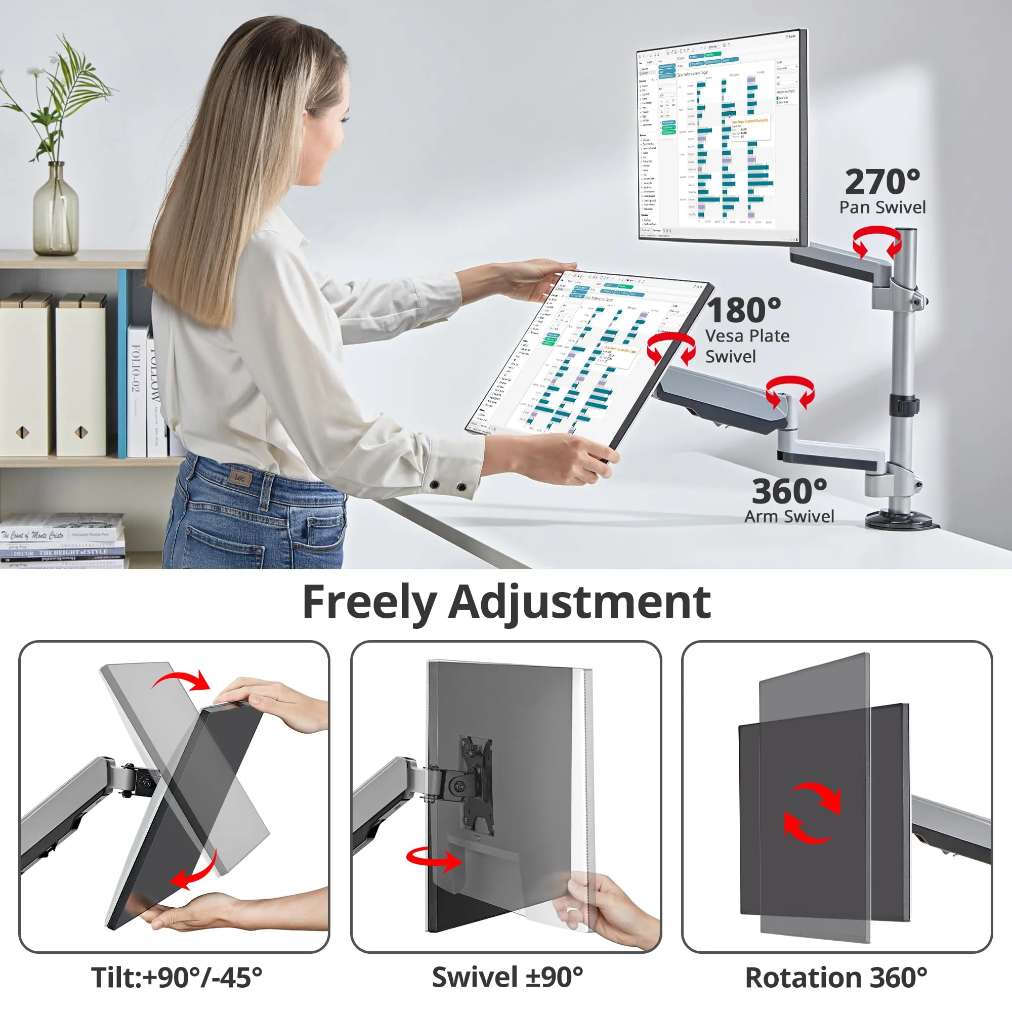 Siig CE-MT3R11-S1 Dual Stacked Monitor Arm Desk Mount For 17-32 Inch M