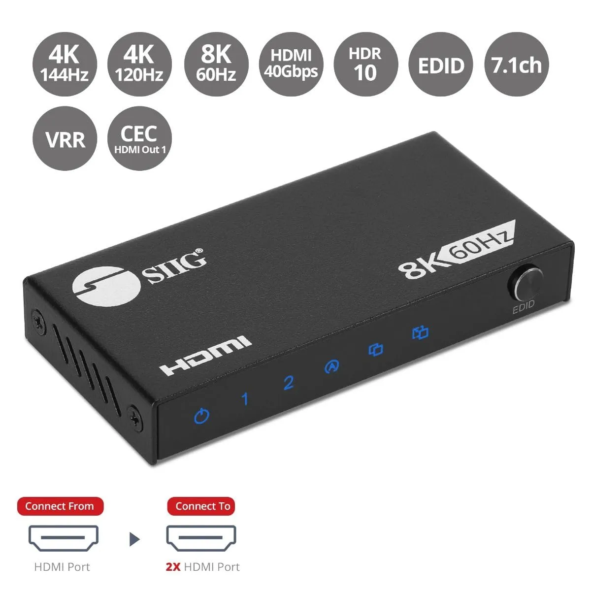 Siig CE-H27N11-S1 1x2 8k60hz Hdmi Splitter With