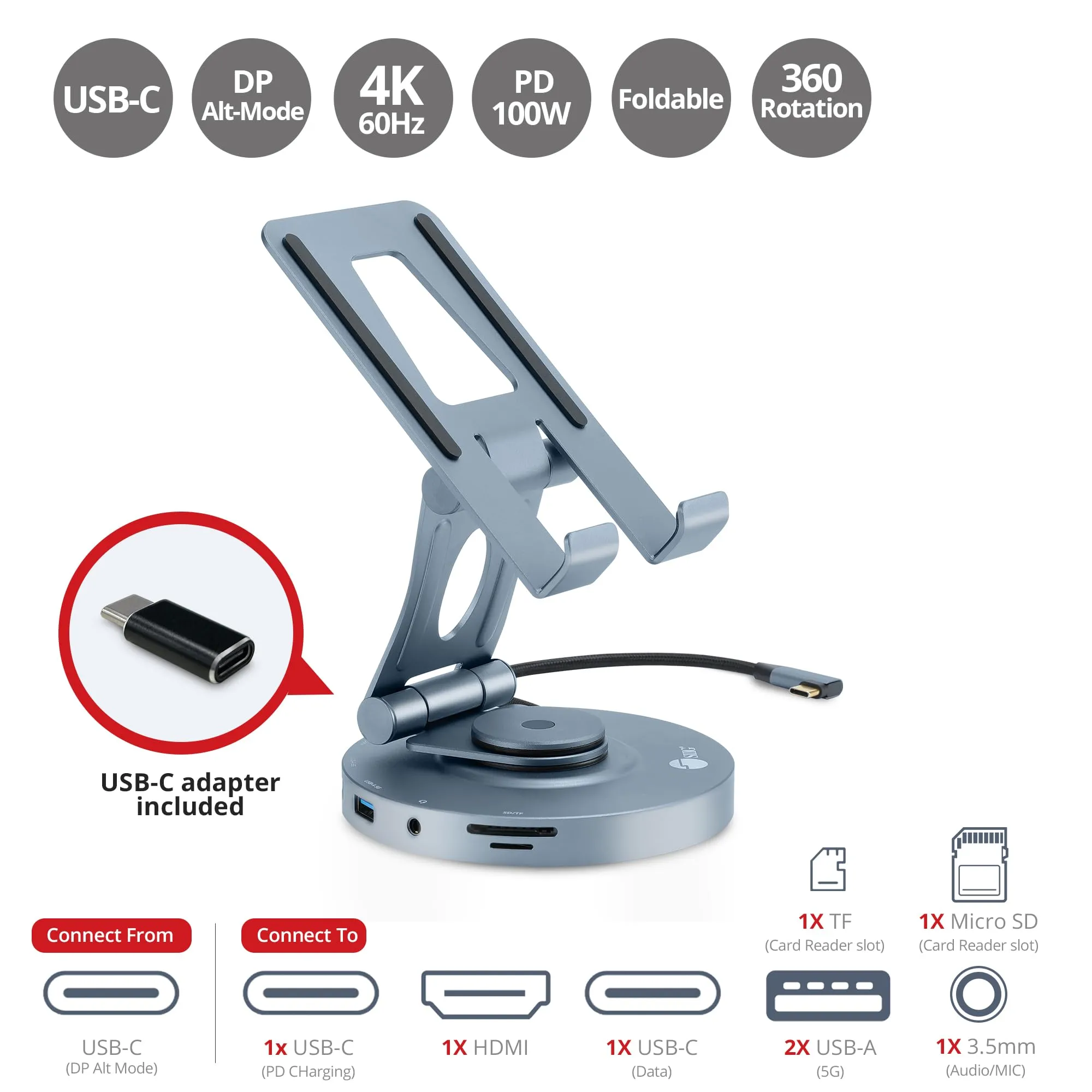 Siig CE-MTDK31-S2 Ac Ce-mtdk31-s2 Usb-c Multitask Hub Stand Holder F U