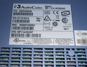 Audiocodes MP114/4S/SIP/CER Mediapack 114 Analog 4 Fxs Sip Certificati