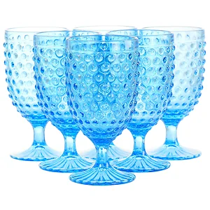 Martha Stewart Martha Stewart Blue Glass Hobnail Goblet Set