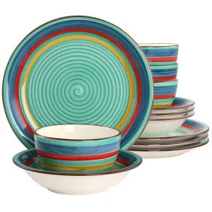 Gibson 136941.12R Home Rainbow 12 Piece Stoneware Dinnerware Set In Gr