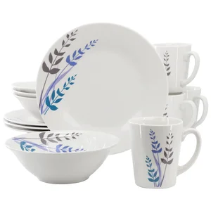 142755.12 | Gibson Home Blue Leaves 12-Piece Ceramic
