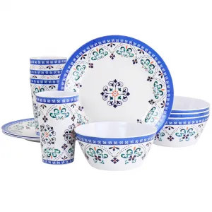 Gibson 93742.12 Everyday Alhambra Blues 12 Piece Melamine Dinnerware S