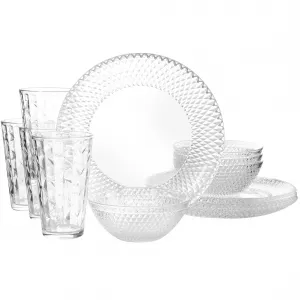 Gibson 78976.12 Home Clearview Diamond 12 Piece Embossed Glass Dinnerw