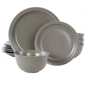 Gibson 135256.12 Home 12 Piece Warm Grey Stoneware Dinner Set