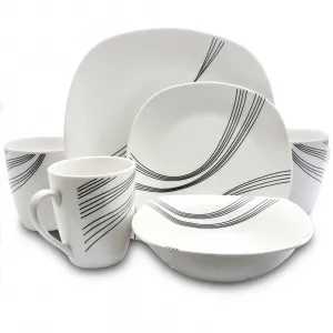 Gibson 94704.16 Curvation 16-piece Square Dinnerware Set - White