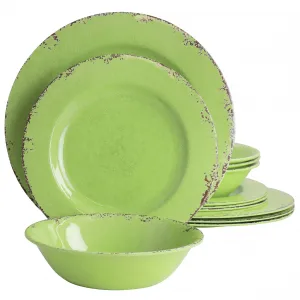 Gibson 134304.12R Mauna 12 Piece Melamine Dinnerware Set In Crackle Gr