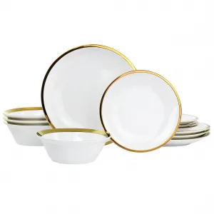 Gibson 129380.12 Home Premier Gold Fine Ceramic 12 Piece Dinnerware Se