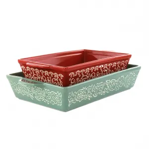 Laurie 136569.02 2 Piece Tierra Wax Relief Stoneware Baker Set In Red 