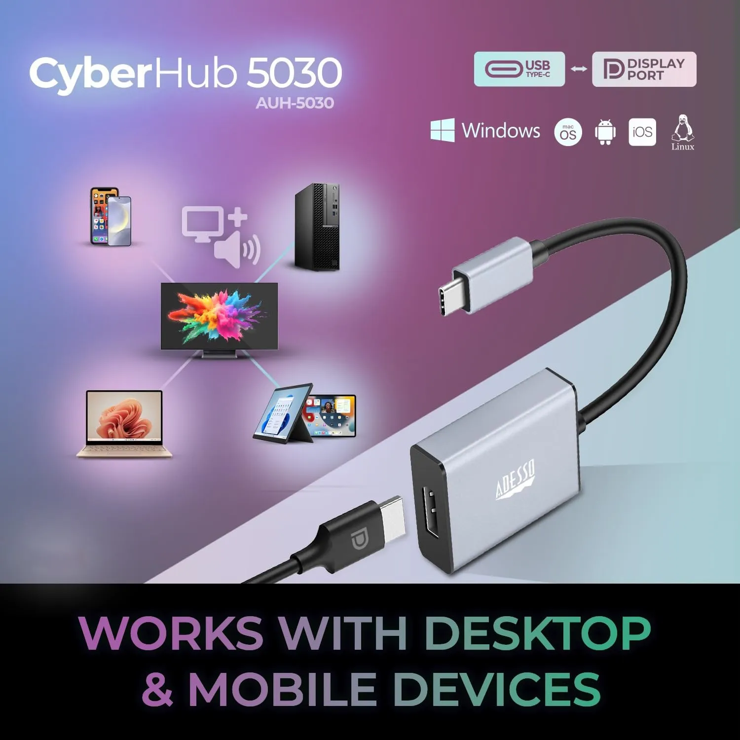 Adesso AUH-5030 4k Usb-c To Hdmi Adapter - 60hz Display Connection