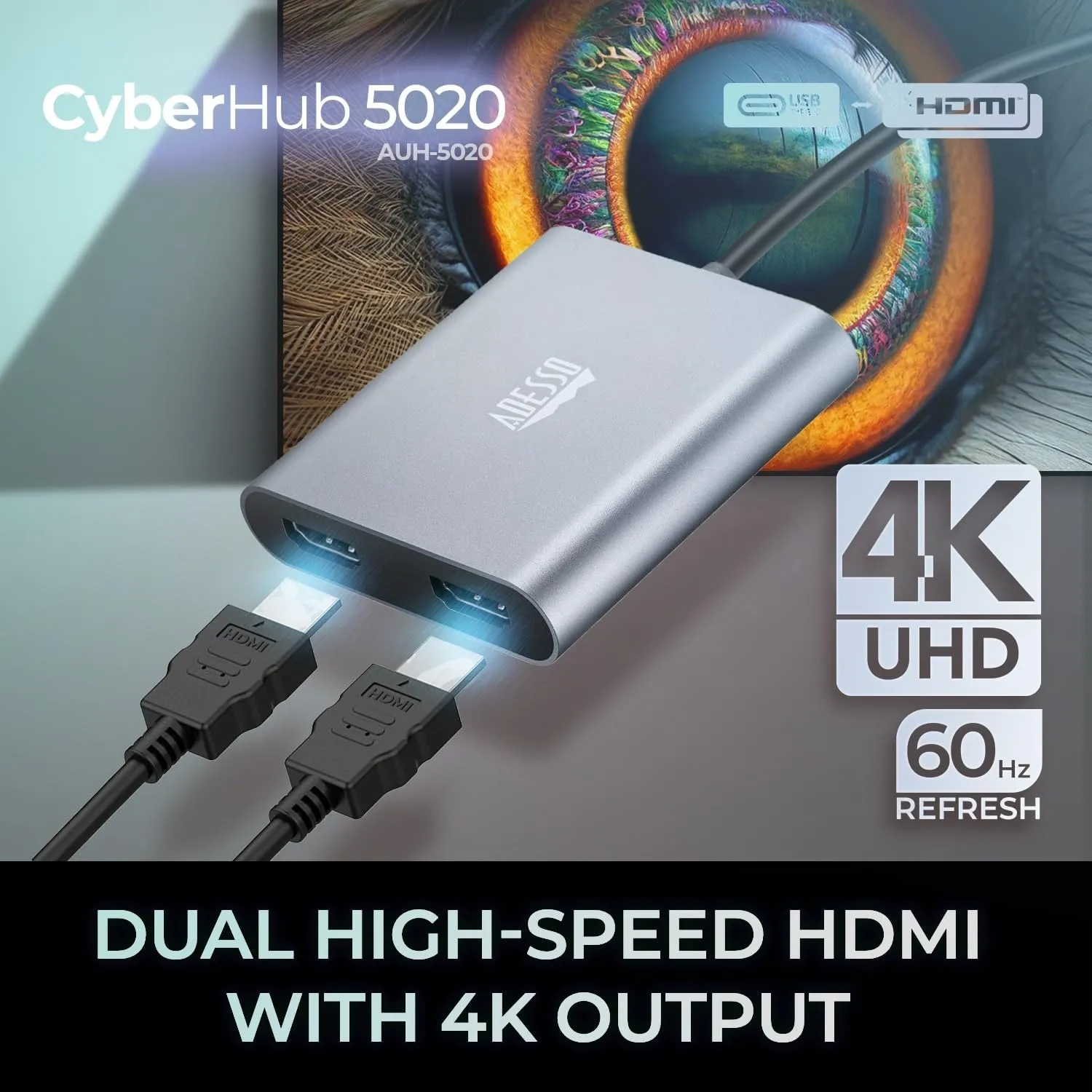 Adesso AUH-5020 Dual 4k Usb-c To Hdmi Adapter With Audio Pass-through