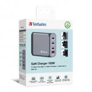 Verbatim 32202 100w 4-port Gan Wall Charger With Usb-c And Usb-a