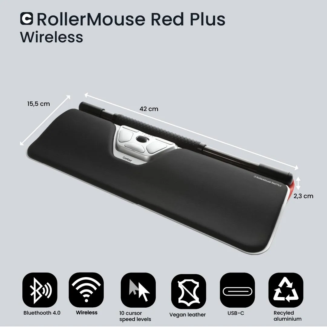 Contour CDRMRED10210 Rollermouse Red Plus - Wireless Ergonomic Mouse