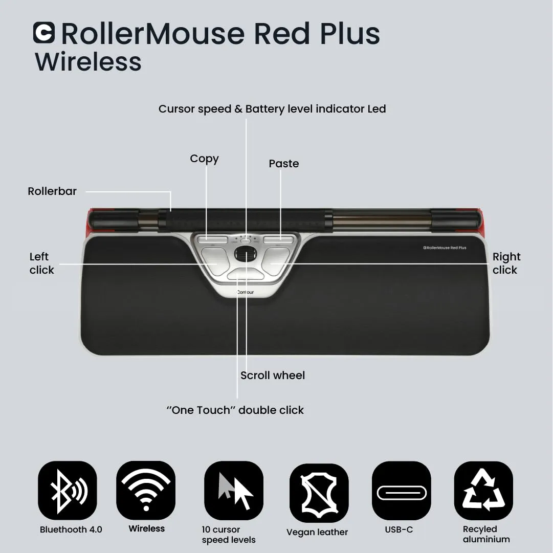 Contour CDRMRED10210 Rollermouse Red Plus - Wireless Ergonomic Mouse
