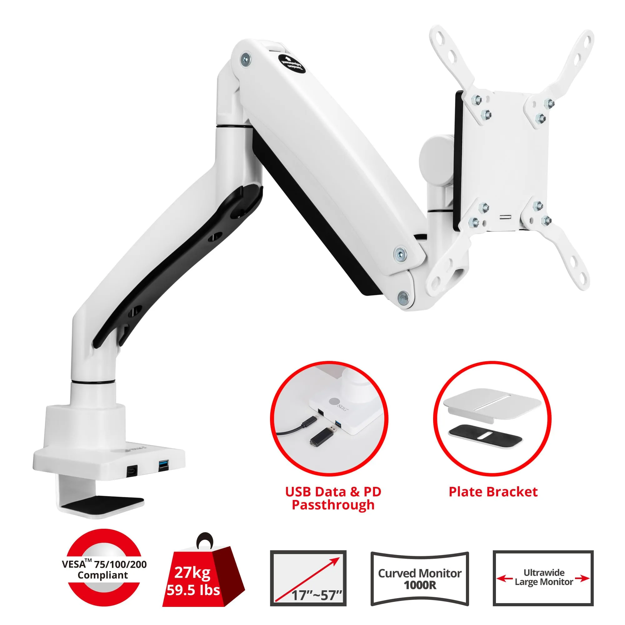 Siig CE-MT3Z11-S1 Ultra Heavy Duty Single Monitor Arm Desk Mount 17-57