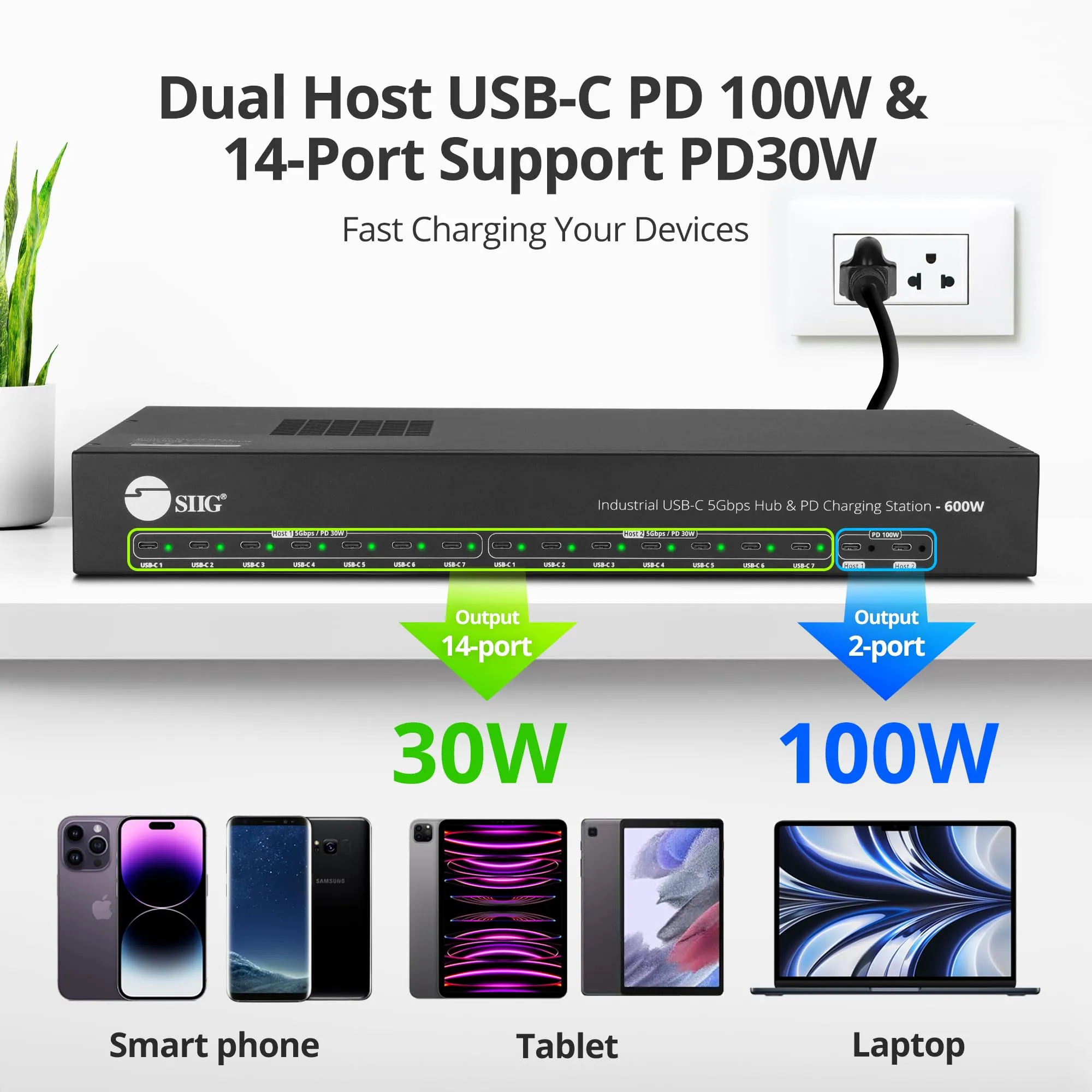 Siig ID-US0B11-S2 16-port Usb-c Pd Charging Station - 600w Power Hub