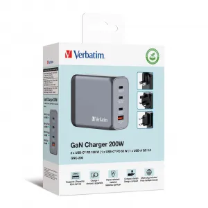 Verbatim 32204 200w 4-port Gan Wall Charger With Usb-c And Usb-a