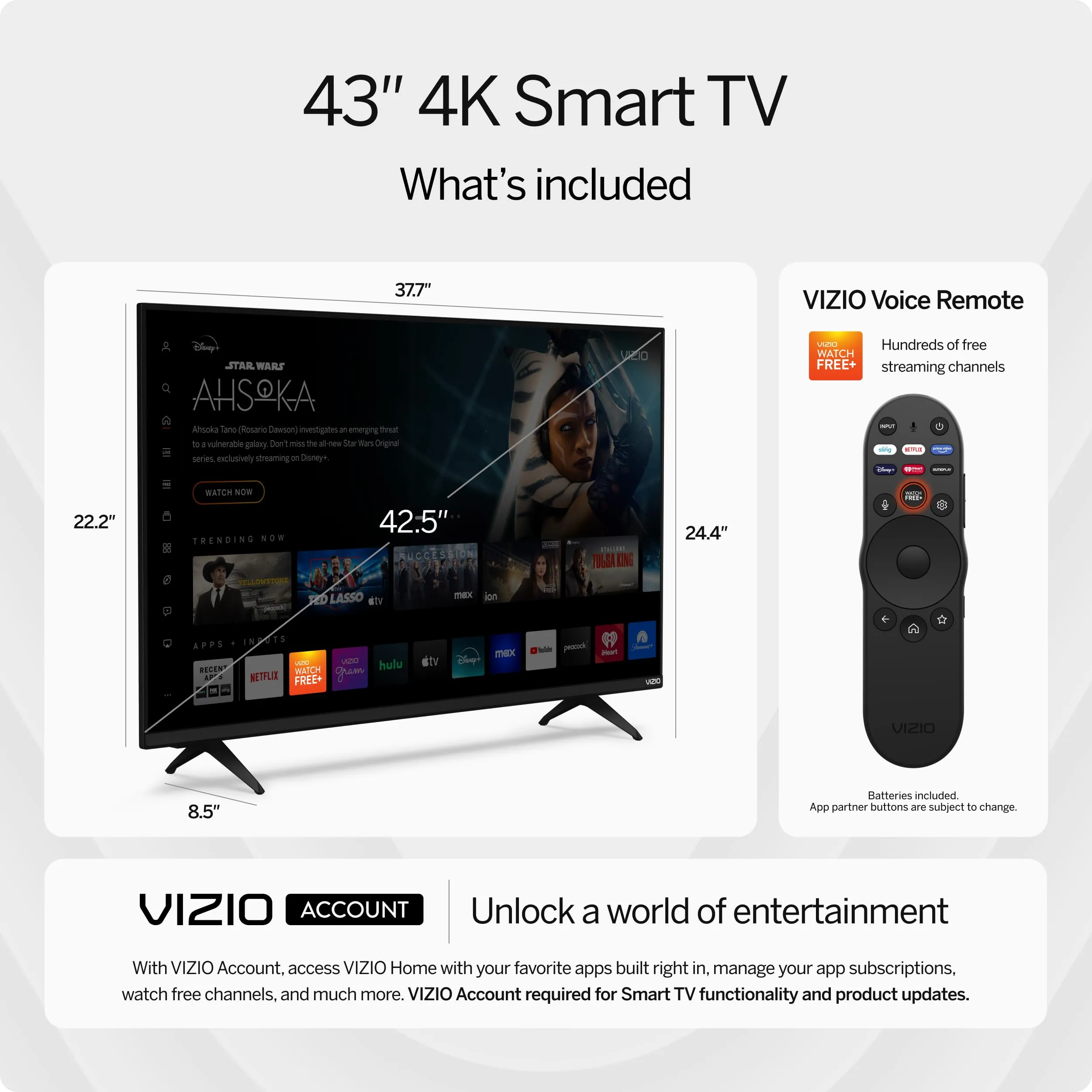 Vizio V4K43M-08 43-inch 4k Hdr Smart Tv With Voice Control