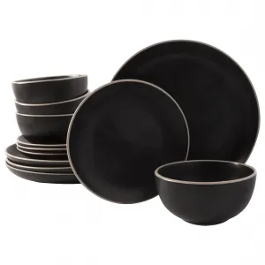 Gibson 123198.12 Home Rockaway 12-piece Black Stoneware Dinner Set