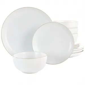 Gibson 129492.12 Home Rockaway 12-piece Stoneware Dinner Set - White