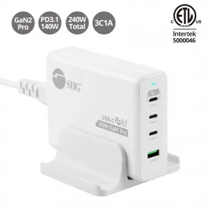 Siig AC-PW1X11-S1 240w Gan Pd 3.1 Charger With Usb-c And Usb-a Ports