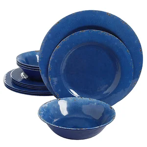 Studio California Cobalt Blue Crackle 12-Piece Melamine