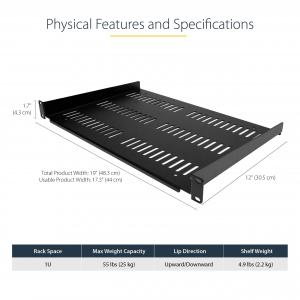 Startech SHELF-1U-12-FIXED-V 1u Vented Server Rack Cabinet Shelf 12in