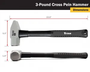 Titan 63004 3 Lb Cross Pein Hammer With Fiberglass Handle