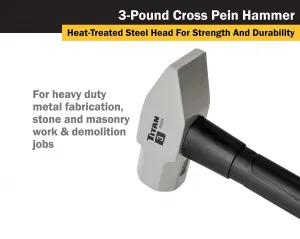 Titan 63004 3 Lb Cross Pein Hammer With Fiberglass Handle