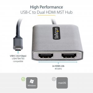 Startech MST14CD122HD Usb C Dual Hdmi Mst Hub 4k