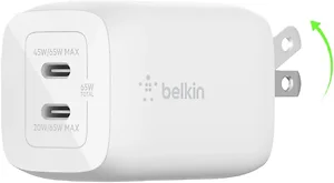 WCH013DQWH | Belkin 65W Dual USB-C Wall Charger with Fast