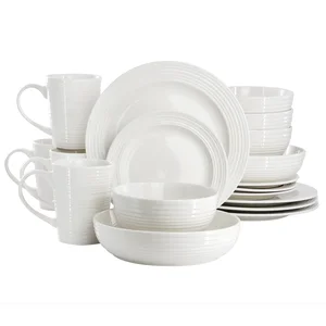 ELM-NIKKI-18 | Elama 18-Piece White Ribbed Porcelain