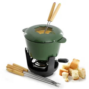 Megachef MegaChef Green Enameled Cast Iron Fondue Set with