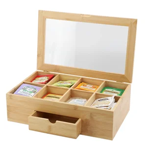 MC-B104 | Megachef Bamboo Tea Organizer with Acrylic Window