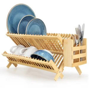 Megachef Collapsible Bamboo Dish Drying Rack with Utensil
