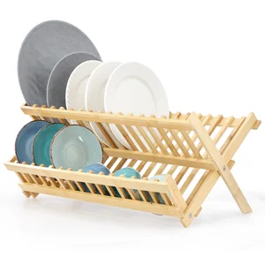 Megachef Collapsible Bamboo Dish Rack - 2-Tier Design